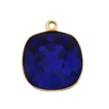 Square deep blue zircon pendant charm with gold plated copper base and micro inlay - M601975-Blue