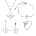 Silver stainless steel jewelry set featuring Celtic knot necklace bracelet earrings and ring - Set 4 (Necklace+Bracelet+Earrings+Ring) / Silver