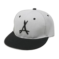 Close-up of black embroidered letter A on a gray and black flat brim snapback cap - M (56-58cm) / Grey and Black Style (F)