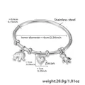 Silver stainless steel bangle with elephant, heart zircon, and bear charms, 6cm diameter - Silver Elephant Bear Zircon Bangle