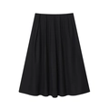 Dettaglio di una gonna a trapezio nera in lino a vita alta con eleganti pieghe morbide - Taglia S / Vestito Nero