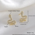 Golden snake stud earrings made of copper and zircon with 3-layer plating - Gold Plated Snake