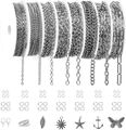 Detailansicht verschiedener silberner DIY-Schmuckketten, Biegeringe und Anhänger-Sets - Weiß