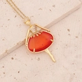 Collier élégant pendentif danseuse ballerine dorée avec gemme orange sur fond de pierre - 1#Rouge