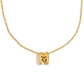 Collier en acier inoxydable plaqué or 18 carats avec pendentif lettre M creux 3D - Lettre M / Or