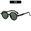 Retro-Rundsonnenbrille mit glänzend schwarzem Rahmen, dunkelgrünen Gläsern und Nieten - Schwarzer Rahmen Dunkelgrüne Linsen