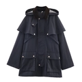 Navy hooded windbreaker jacket with corduroy collar and checkered lining detail - M / Navy Blue