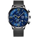 Business quartz watch with blue dial, gold markers and black mesh strap for men - Black Band Blue Dial