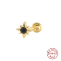 Orecchino a stella ottagonale in argento 925 placcato oro con zircone nero centrale - Orecchini con chiusura a vite / Oro Singolo - Zirconia Nera