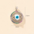 Silver Evil Eye pendant with colorful crystals and dimension markings 1.9cm x 2.6cm - Silver Evil Eye Multi-color Border Pendant (17-4)
