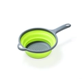 Collapsible silicone kitchen strainer basket in green and gray with ergonomic handles - Small Round with Handle / Green