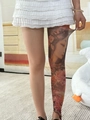 Collant transparent chair avec imprimé floral élégant et haute élasticité - Collant en Soie Guipée avec Gousset / Tatouage Dame Chrysanthème