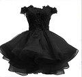 Short black puff princess dress with off-shoulder lace bodice and tulle skirt - US size 2 (S) / Black