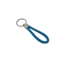 Portachiavi in pelle intrecciata blu con anello in metallo argento per auto e borse - Acquamarina