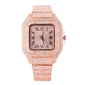 Orologio quadrato di lusso in oro rosa con lunetta diamantata e numeri romani - Oro rosa