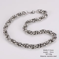 Detail of 11.5mm wide stainless steel twisted rope chain showing weight and dimensions - Steel Color-11.5mm