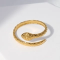 Adjustable gold snake ring in stainless steel with detailed scale texture and snake head - Gold Scale Style (JR004)