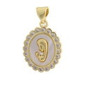 Detailed view of oval gold pendant with white shell inlay and zircon stone accents - 11-Shell Relief Mother Child