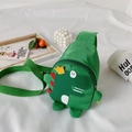 Green nylon dinosaur chest bag for kids with adjustable strap and 3D crown detail - Green