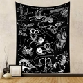 Detail of minimalist black and white zodiac tapestry with stars on a grey wall - Constellation Chart (GT1101-11)