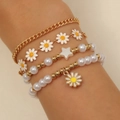 Set di 4 braccialetti bohémien con catena d'oro e perle con ciondoli a margherita - Set Margherita Oro KC (49 Oro KC G036)