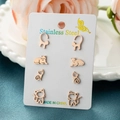 Juego de cuatro pares de pendientes de gato en acero inoxidable oro rosa en tarjeta - Oro rosa