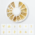 Golden geometric nail art studs set with stars and moon in 12-slot storage box - Irregular Series (XY-13)