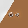Silver needle pearl stud earring with pavé rhinestones and Chinese Guo character design - Guo Character Rhinestone Style (E2857-8)