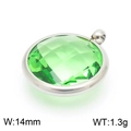 Detailed macro view of 14mm silver birthstone pendant with faceted green crystal and specs - Silver Round Green Gem Style (KLJ8242-Z)
