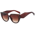 Square cat-eye sunglasses with red-brown frames, green accents and gradient brown lenses - Tea Frame Gradient Tea Lens