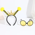 Bee party set detail with striped plush headband, gold crown and yellow honeycomb sunglasses - No.2 Yellow Ball Crown Bee Headband + Yellow Glasses