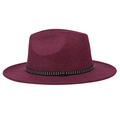 Burgundy wool felt fedora hat featuring a black band with metallic rivet studs - Heather Wine Red