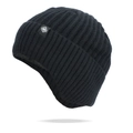 Men's black knitted beanie with snowflake label and warm fleece lining for winter - Black Single Hat
