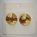 Irregular wavy round 18K gold plated stainless steel earrings with mirror finish - Regular Depressed Round Plate / 18K Gold