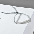 Adjustable silver curved tube woven rope bracelet with polished stainless steel bar - Grey Rope Silver