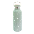 17oz double wall vacuum insulated bottle with green rhinestones and a wooden lid - Green