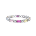 S925 sterling silver ring with rectangular colorful zircons and round white crystals - Four-Color Baguette Zircon Style (DY120741)