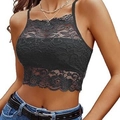 Women's black floral lace crop top camisole with thin straps and scalloped hem - Gray