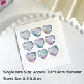 9-piece 3D heart-shaped iridescent crystal stickers with rainbow AB coating effect - L Size Transparent (9 Pcs/Sheet)