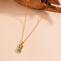 Collier tarot vintage en titane doré avec pendentif bleu rectangulaire et motif cœur couronne - Impératrice Cœur