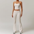 Ensemble de yoga blanc avec crop top dos nu et pantalon évasé à taille haute - Gilet 8519 + Pantalon Évasé 8791 Gris Perle / S