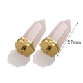 Detailansicht der 27 mm langen Anhänger aus rosa Naturstein-Quarz mit goldenen Kappen - Rosenquarz