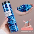 Blue elastic seamless hair ties set of 100 pieces in a clear jar for women - Blue Series 100Pcs/Jar