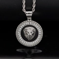 Hiphop style silver 316L stainless steel lion head pendant necklace with shiny zircons - Steel Silver - No Chain