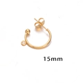 15mm gold C-shaped stainless steel earring posts with loops for DIY jewelry making - 15mm / Gold