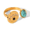 Detail of adjustable evil eye ring with turquoise and black stone weighing 4.2g - Gold Evil Eye Turquoise Ring (HC-R30535)