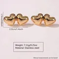 Golden double heart stainless steel stud earrings with a polished mirror finish - Double Heart Joint Design (FYD6120)