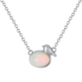 S925 sterling silver bird necklace with iridescent oval opal stone on white background - Opal, White Gold Plated, Approx. 2g