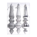 Set of 3 silver cone Christmas ornaments in glitter, matte, and glossy finishes - Silver