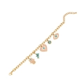 Gold charm bracelet with pink Hamsa hand, evil eye heart and turquoise beads - Bracelet (2#手链)